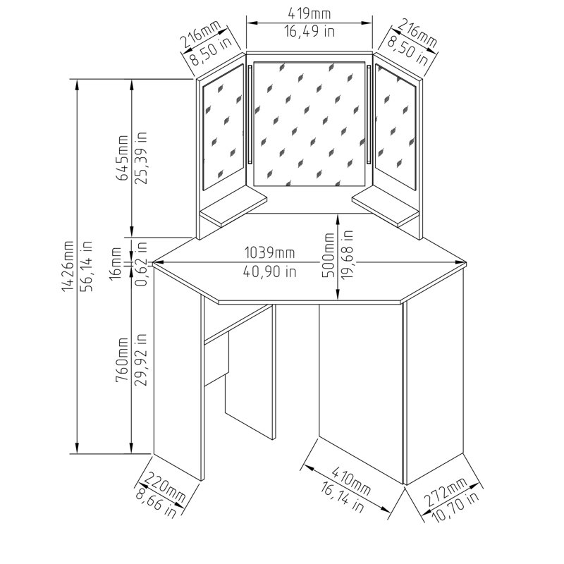 Latitude Run® Ermellino Corner Makeup Vanity with Mirror & Reviews